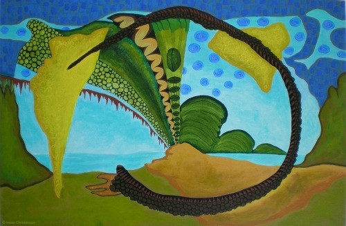 Snake farm, 24 by 36 inches, acrylic