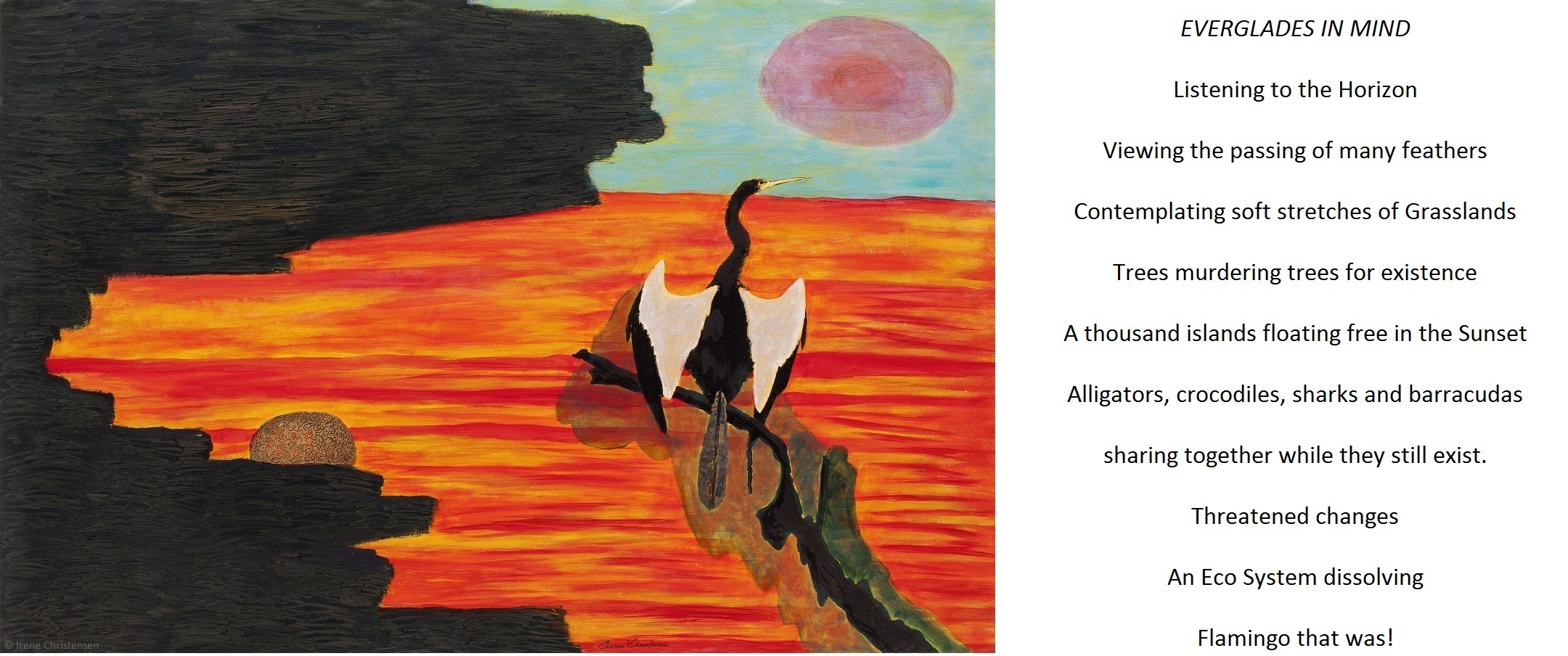 Anhinga and the Golden Egg, 26.5 by 40 inches, acrylic on paper