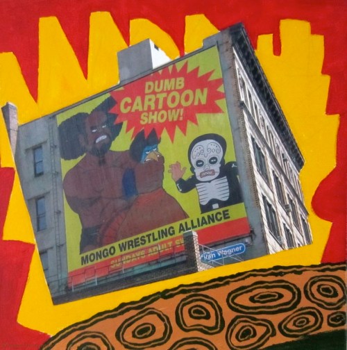 Dumb Cartoon Show, 12 by 12 inches, mixed media