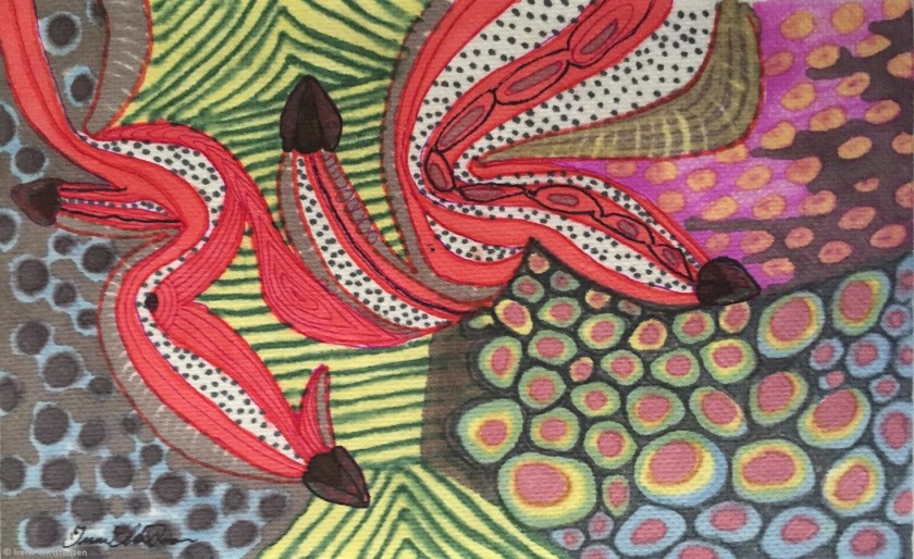 Searching, 5 by 7 inches, inks on handmade paper